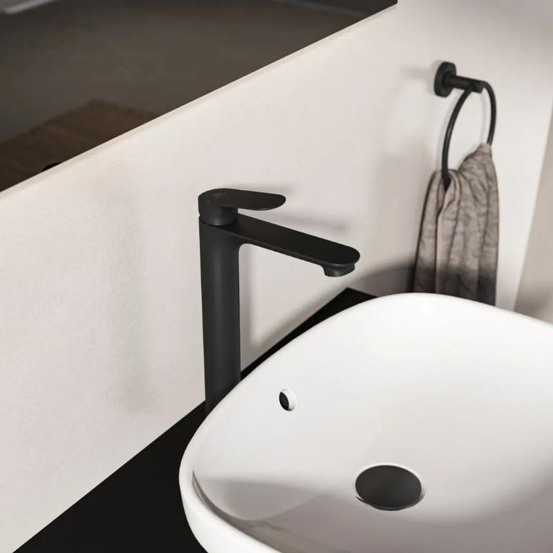 Baterie înaltă pentru lavoar Ideal Standard, Ceralife O 240 BlueStart, cu ventil Click-Clack, negru mat